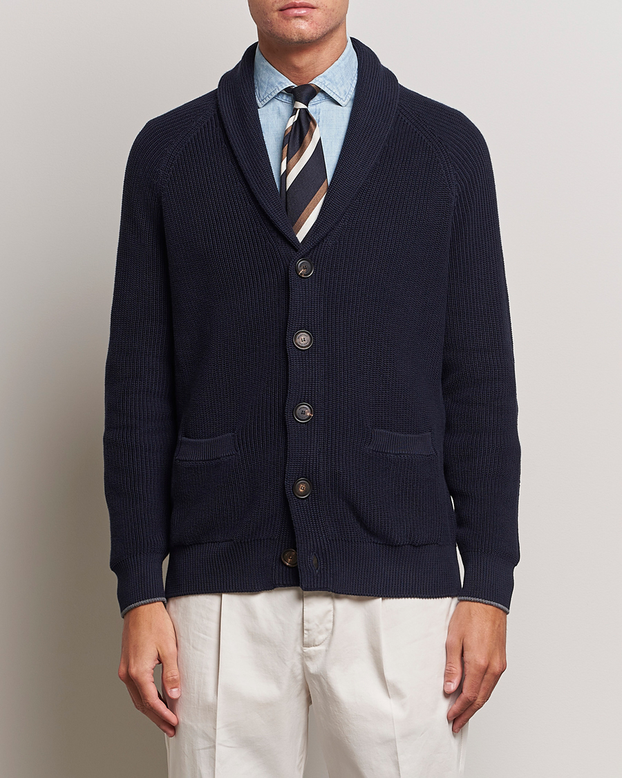 Heren | Truien | Brunello Cucinelli | Rib Wool Shawl Collar Cardigan Navy