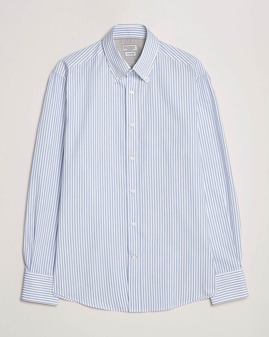 Heren | Brunello Cucinelli | Brunello Cucinelli | Slim Fit Button Down Shirt Light Blue Stripe