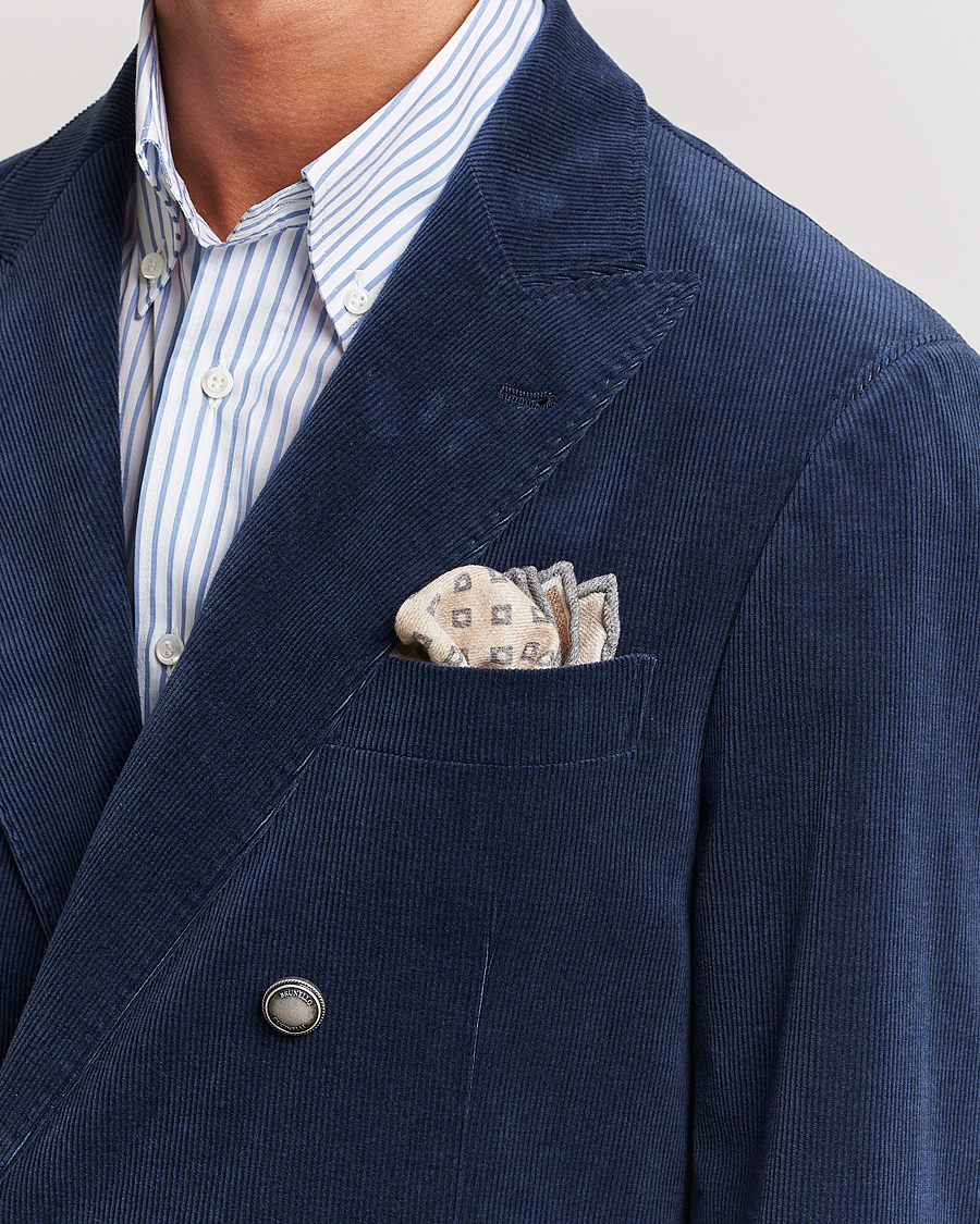 Heren | Brunello Cucinelli Wool Pocket Square Grey/Beige | Brunello Cucinelli | Wool Pocket Square Grey/Beige