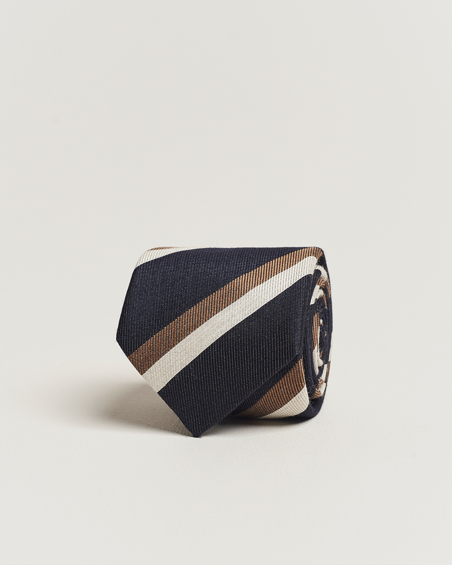 Heren | Brunello Cucinelli Regimental Stripe Tie Navy/Grey | Brunello Cucinelli | Regimental Stripe Tie Navy/Grey