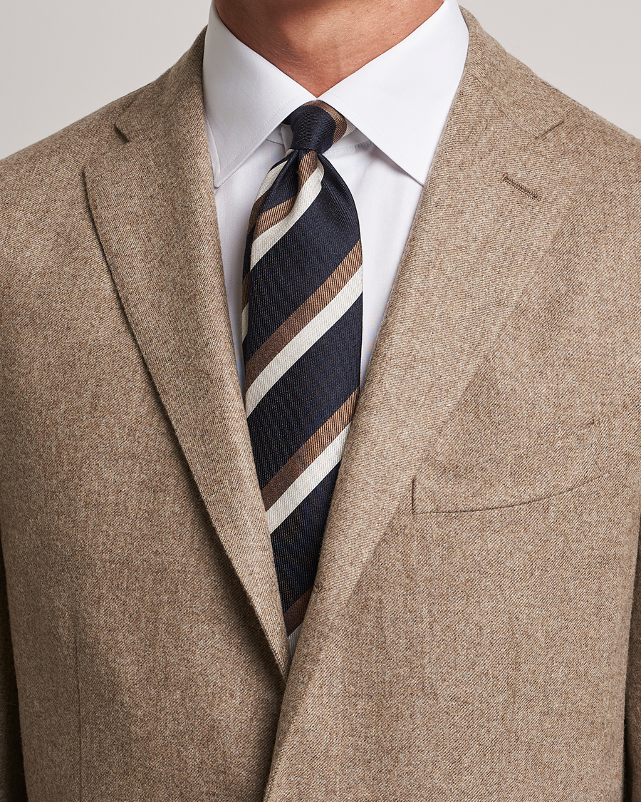 Heren |  | Brunello Cucinelli | Regimental Stripe Tie Navy/Grey