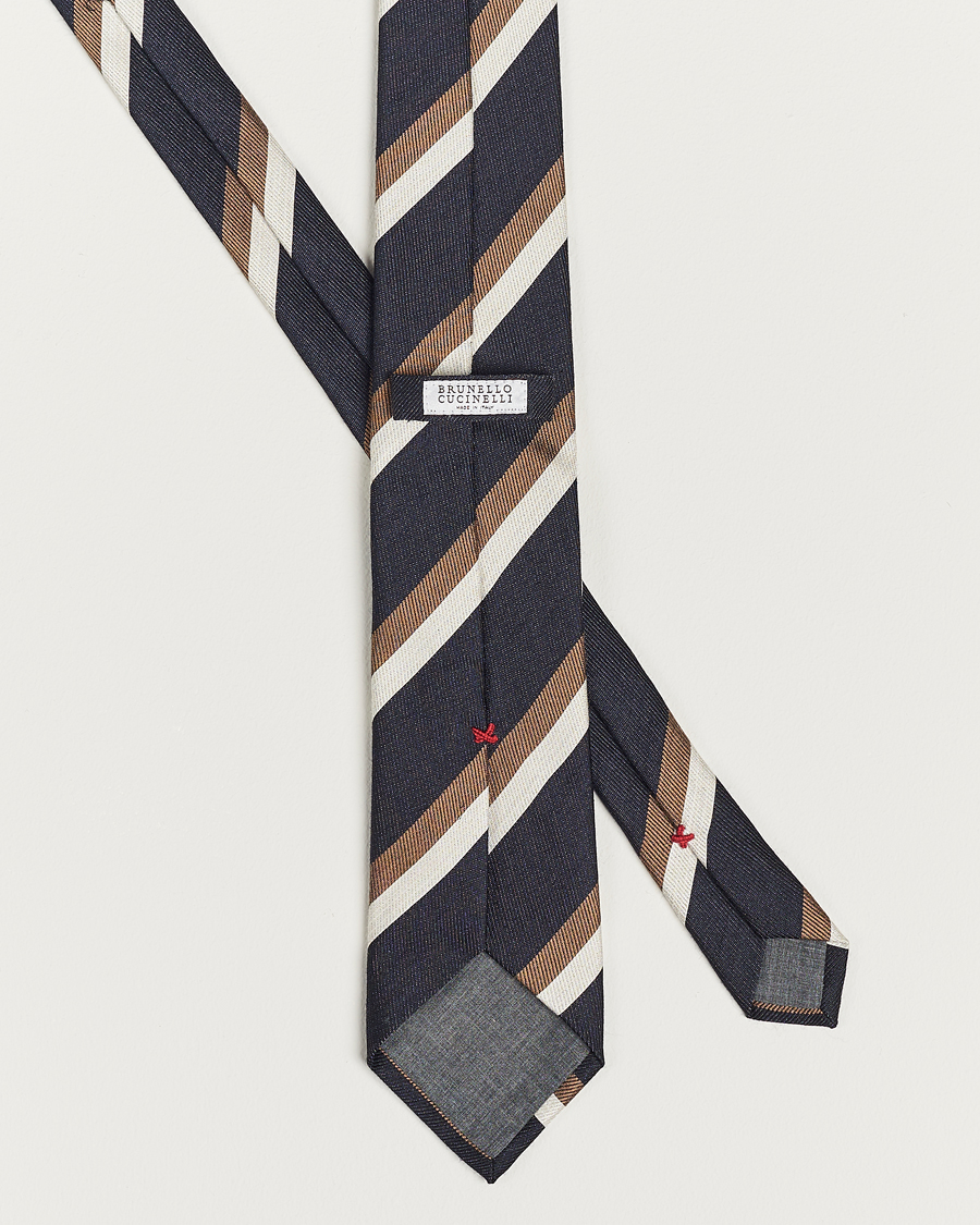 Heren | Brunello Cucinelli Regimental Stripe Tie Navy/Grey | Brunello Cucinelli | Regimental Stripe Tie Navy/Grey