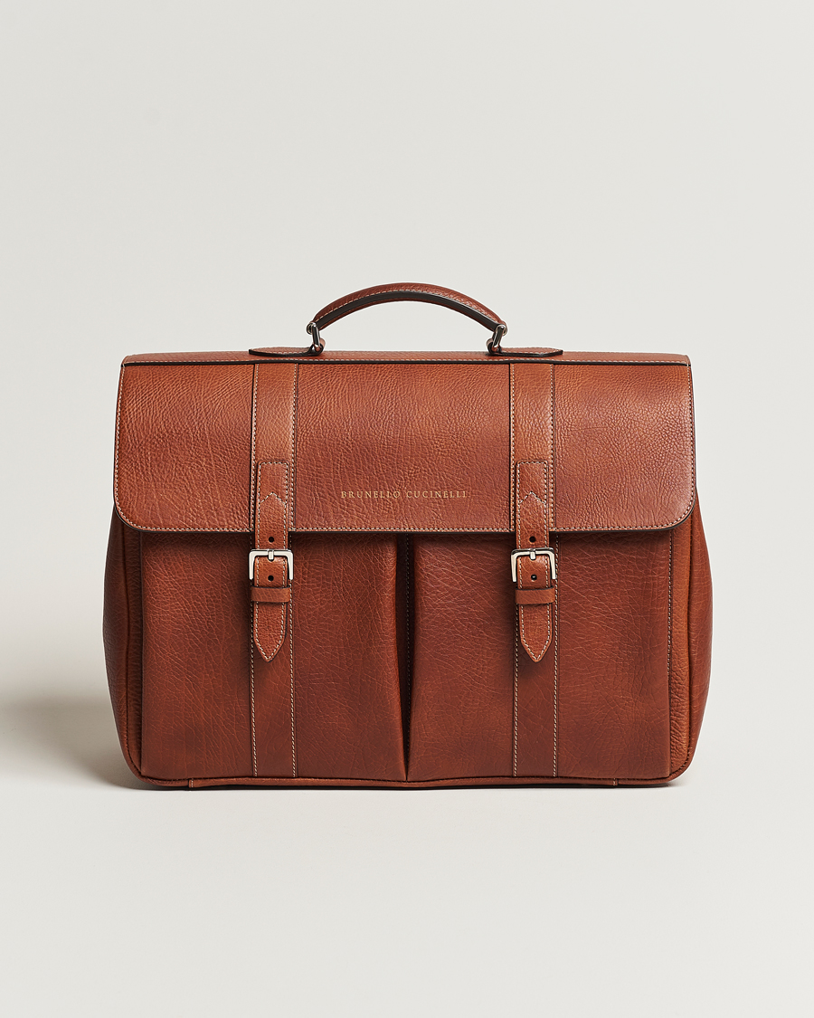Heren | Brunello Cucinelli Grain Leather Briefcase Cognac | Brunello Cucinelli | Grain Leather Briefcase Cognac
