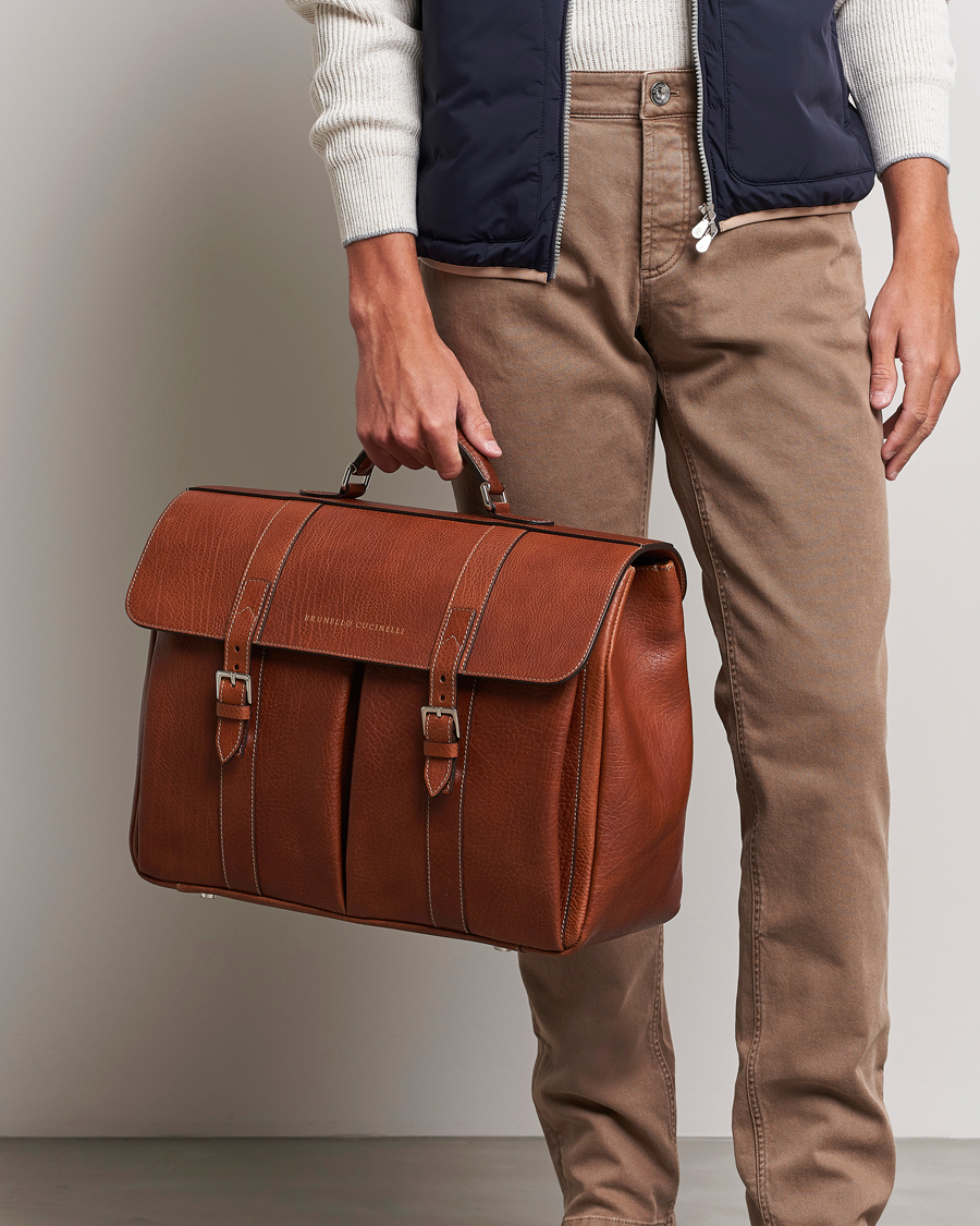 Heren |  | Brunello Cucinelli | Grain Leather Briefcase Cognac