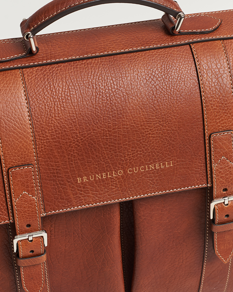 Heren | Brunello Cucinelli Grain Leather Briefcase Cognac | Brunello Cucinelli | Grain Leather Briefcase Cognac