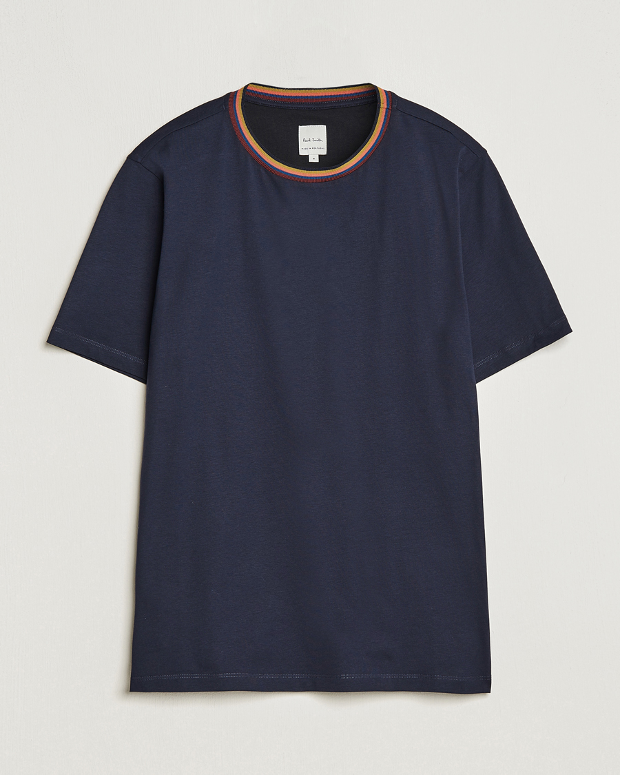 Heren | T-shirts | Paul Smith | Stripe Rib Crew Neck T-Shirt Navy