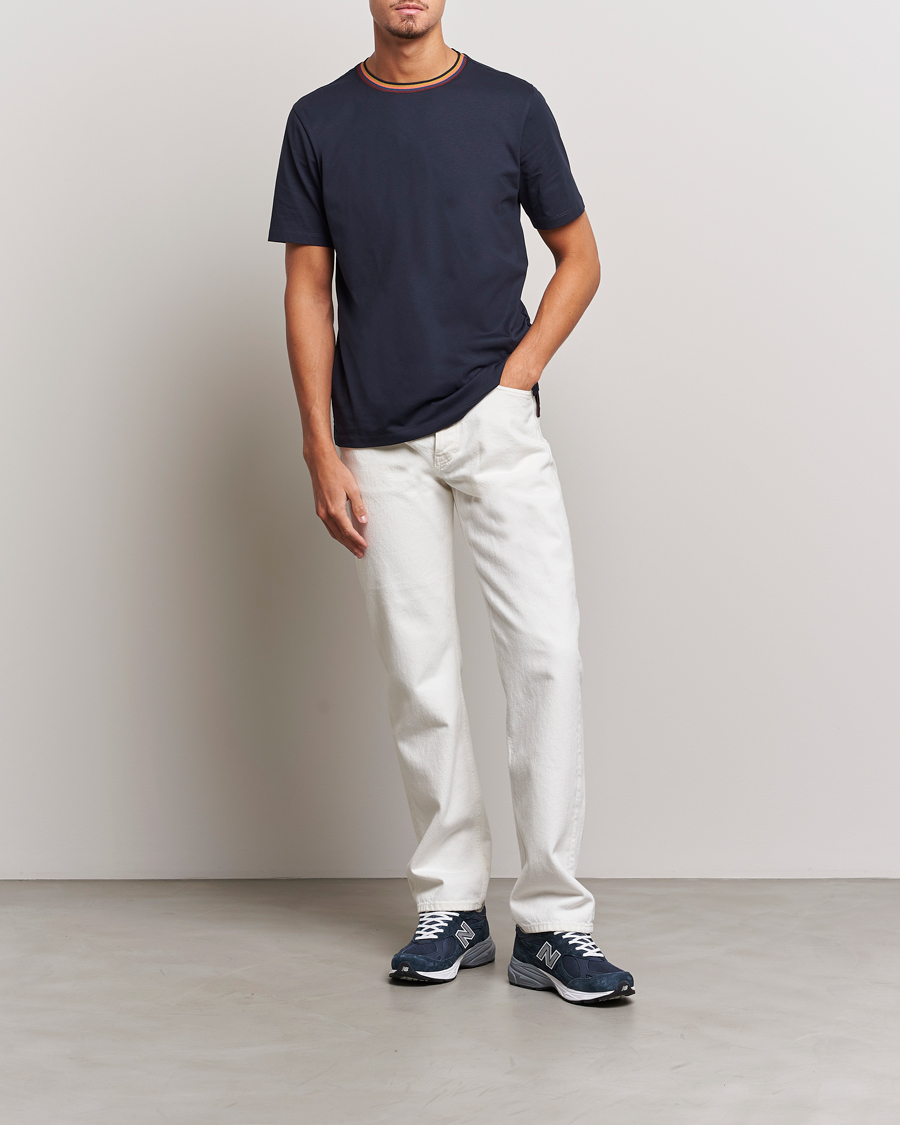 Heren | T-shirts | Paul Smith | Stripe Rib Crew Neck T-Shirt Navy