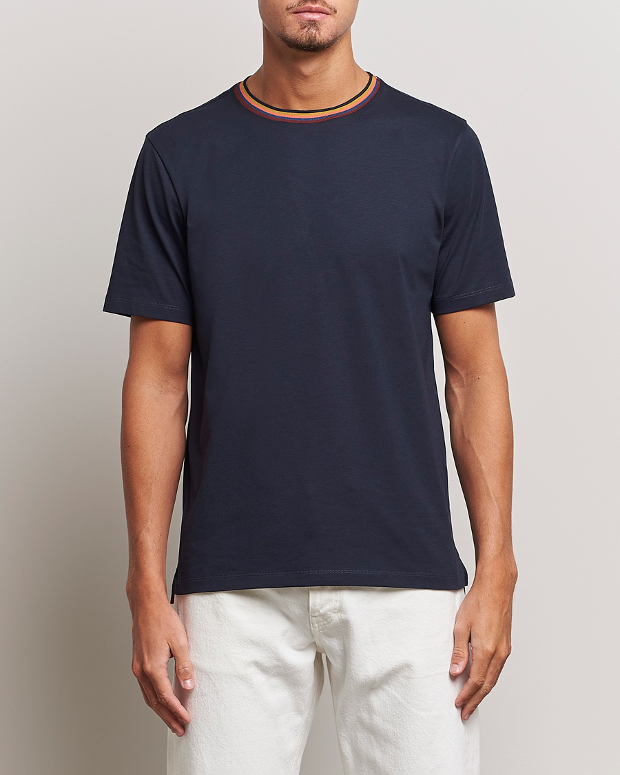 Heren | T-shirts | Paul Smith | Stripe Rib Crew Neck T-Shirt Navy