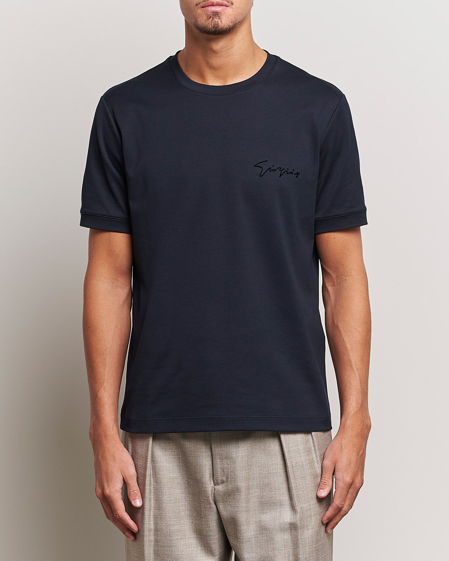 Heren | Giorgio Armani | Giorgio Armani | Embroidered Signature T-Shirt Navy