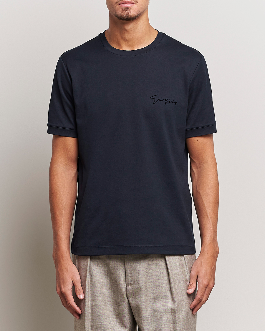 Heren | T-shirts | Giorgio Armani | Embroidered Signature T-Shirt Navy