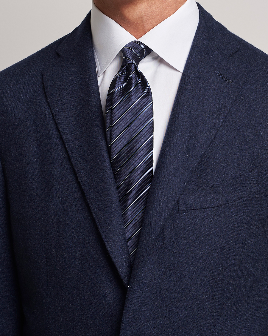 Heren | Giorgio Armani Regimental Stripe Silk Tie Navy | Giorgio Armani | Regimental Stripe Silk Tie Navy
