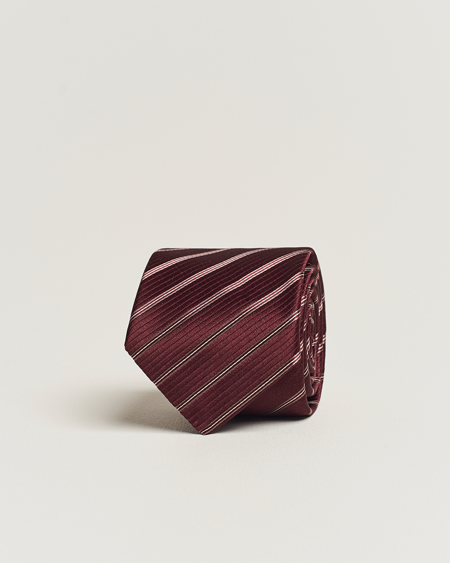 Heren | Giorgio Armani Regimental Stripe Silk Tie Burgundy | Giorgio Armani | Regimental Stripe Silk Tie Burgundy
