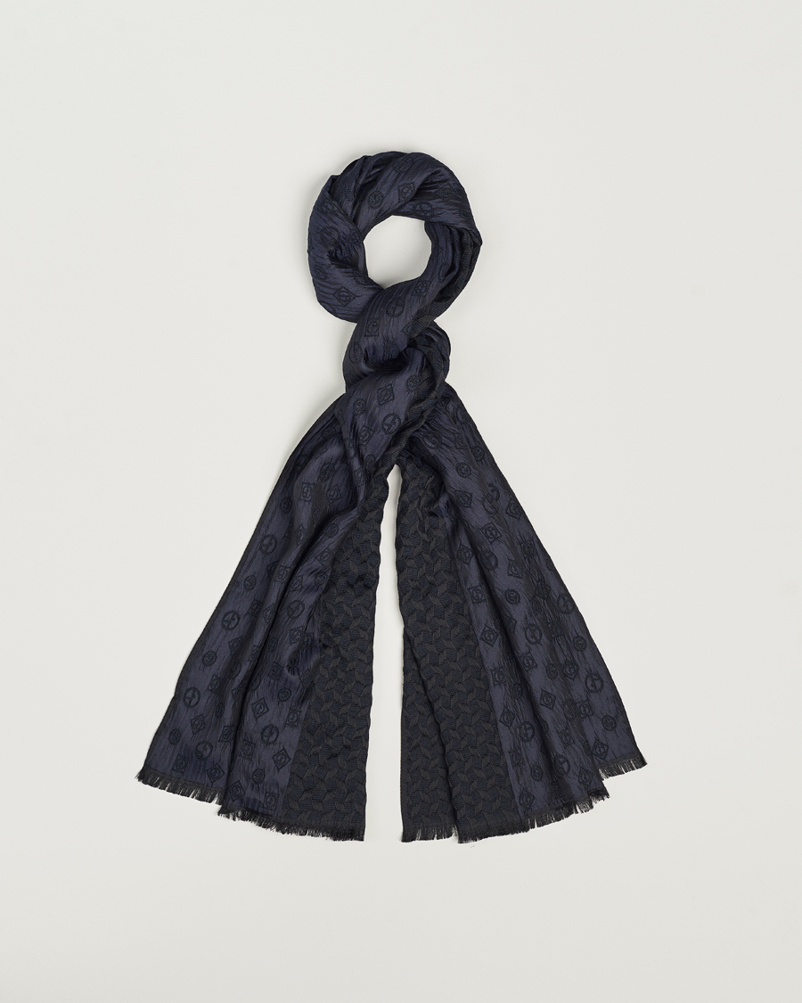 Heren | Giorgio Armani Wool/Silk Monogram Scarf Navy | Giorgio Armani | Wool/Silk Monogram Scarf Navy
