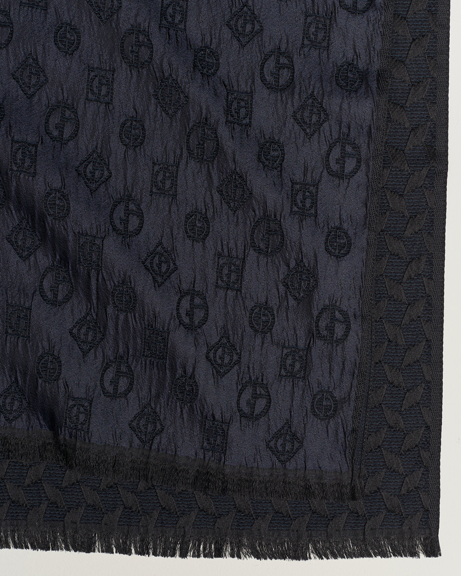 Heren | Giorgio Armani Wool/Silk Monogram Scarf Navy | Giorgio Armani | Wool/Silk Monogram Scarf Navy