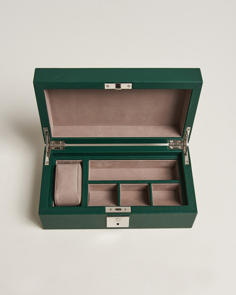 Heren |  | Smythson | Panama Lockable Watch And Cufflink Box Forest Green