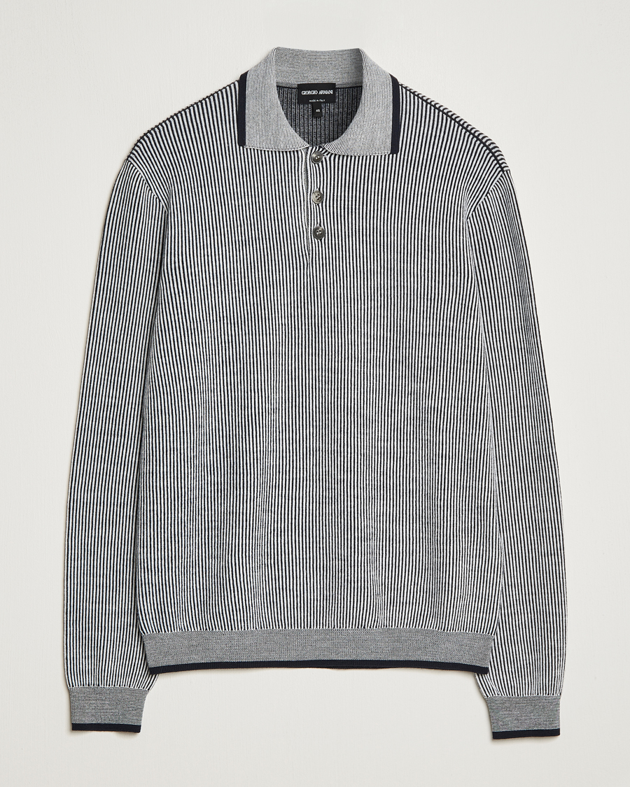 Heren | Truien | Giorgio Armani | English Rib Knitted Polo Shirt Navy/White