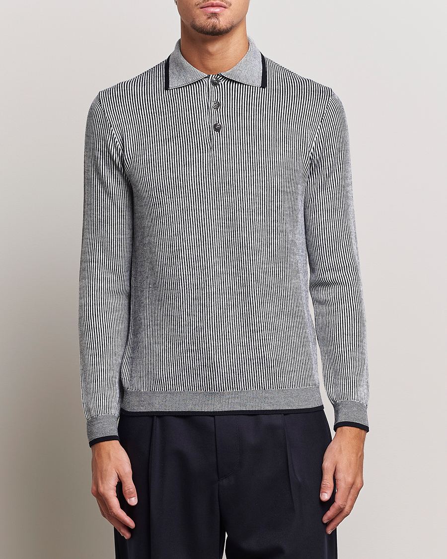 Heren | Giorgio Armani | Giorgio Armani | English Rib Knitted Polo Shirt Navy/White