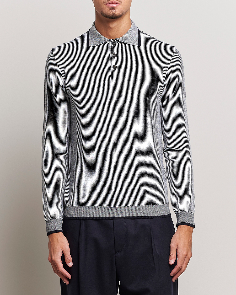 Heren | Truien | Giorgio Armani | English Rib Knitted Polo Shirt Navy/White