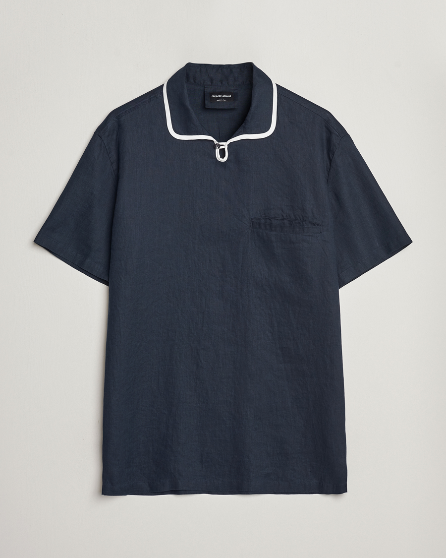 Heren | Giorgio Armani | Giorgio Armani | Linen Guru Collar Short Sleeve Shirt Navy