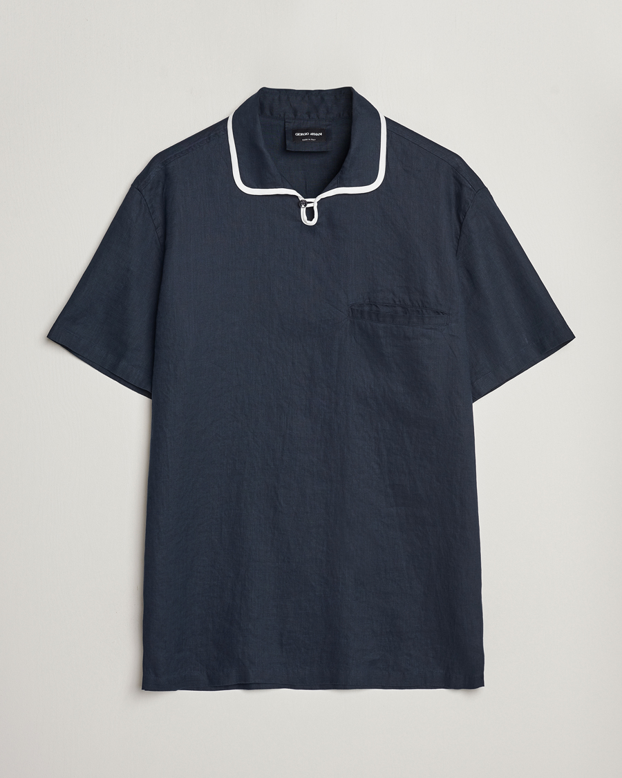 Heren | Overhemden | Giorgio Armani | Linen Guru Collar Short Sleeve Shirt Navy