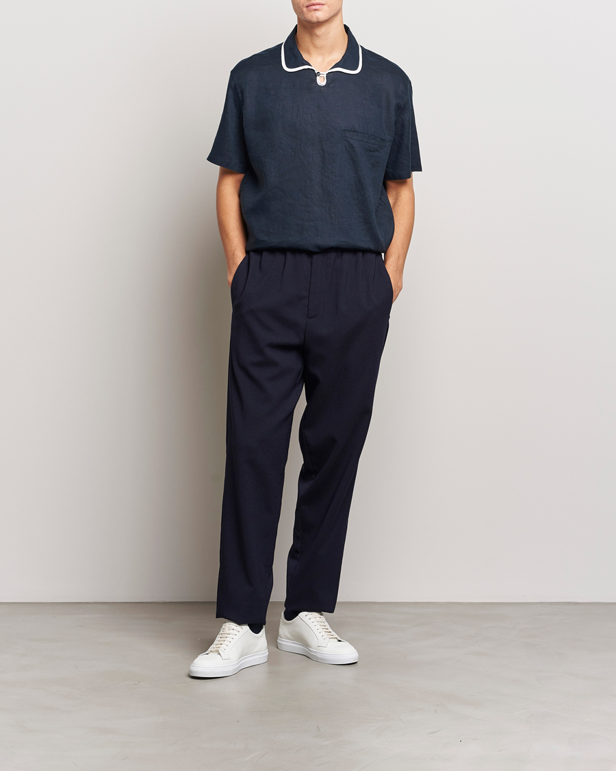 Heren | Overhemden | Giorgio Armani | Linen Guru Collar Short Sleeve Shirt Navy