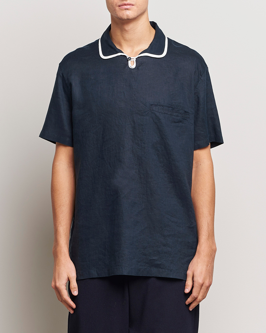 Heren | Giorgio Armani | Giorgio Armani | Linen Guru Collar Short Sleeve Shirt Navy