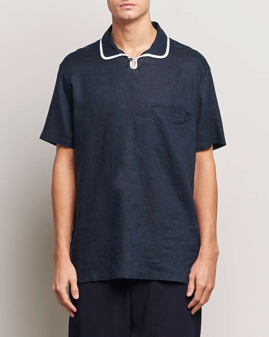 Heren | Overhemden | Giorgio Armani | Linen Guru Collar Short Sleeve Shirt Navy