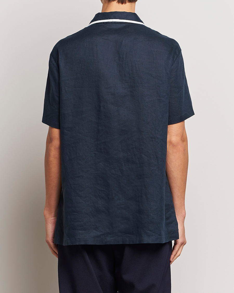 Heren | Overhemden | Giorgio Armani | Linen Guru Collar Short Sleeve Shirt Navy