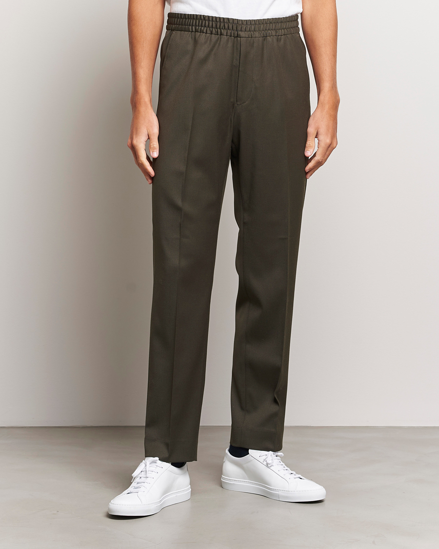 Heren | Broeken | Filippa K | Relaxed Terry Wool Trousers Dark Forest Green