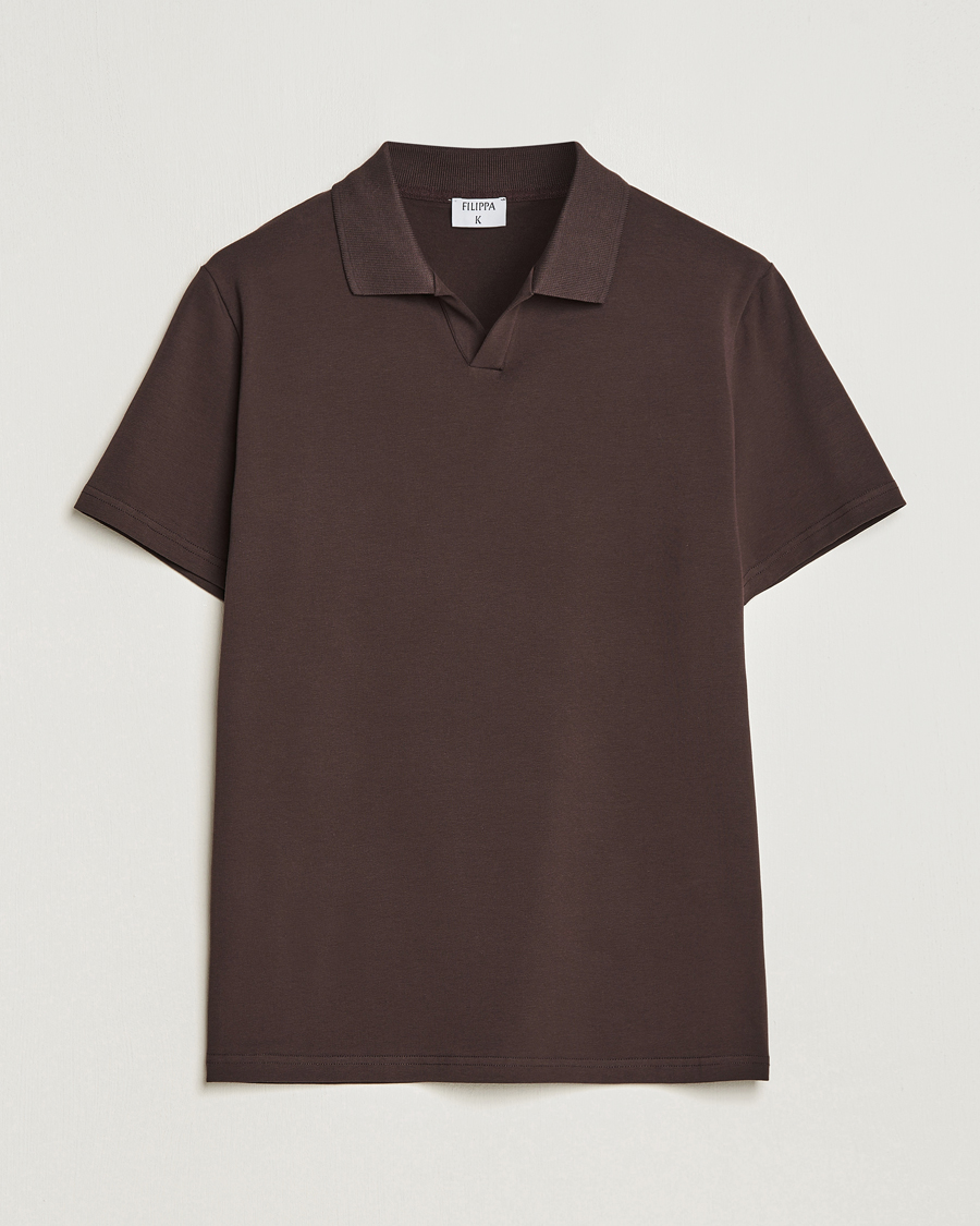 Heren | Polo's | Filippa K | Soft Lycra Polo T-Shirt Dark Chocolate