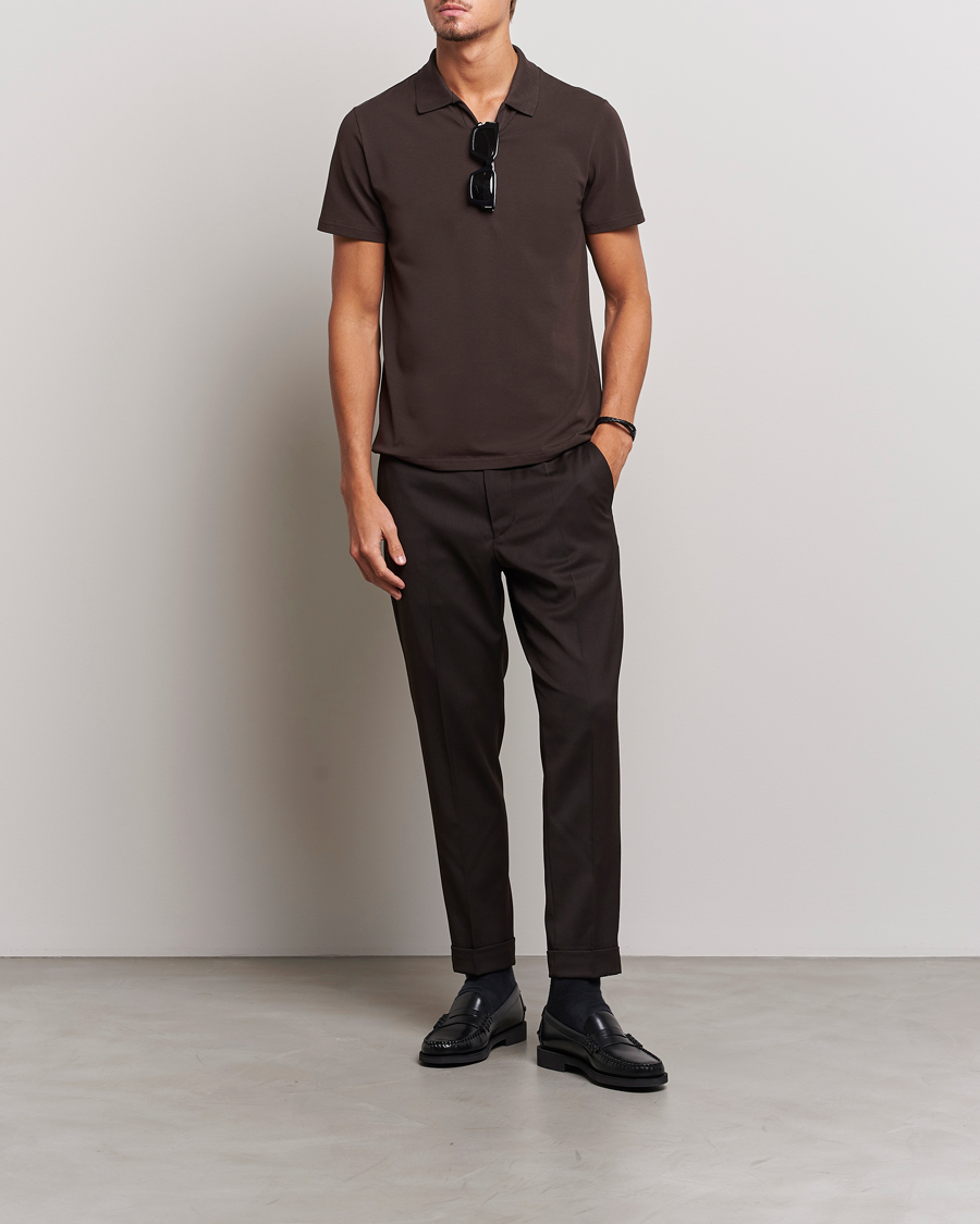 Heren | Polo's | Filippa K | Soft Lycra Polo T-Shirt Dark Chocolate