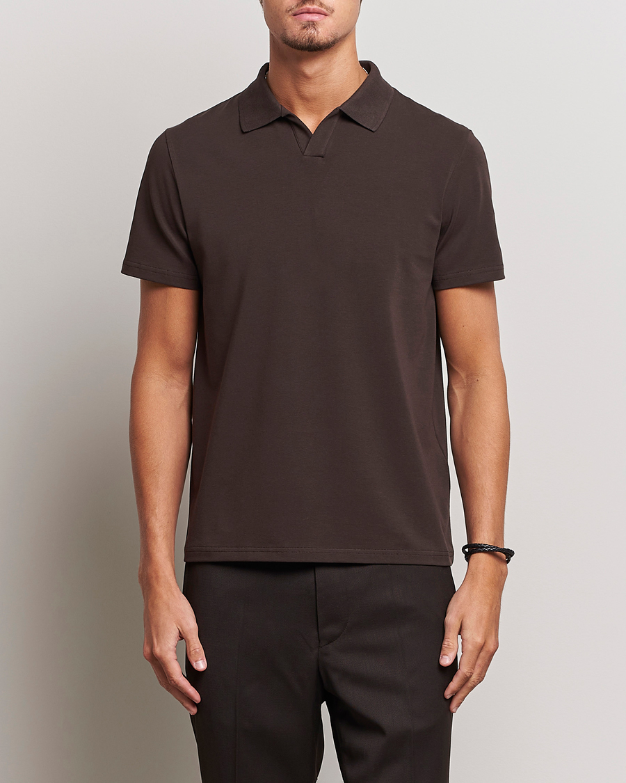 Heren | Polo's | Filippa K | Soft Lycra Polo T-Shirt Dark Chocolate
