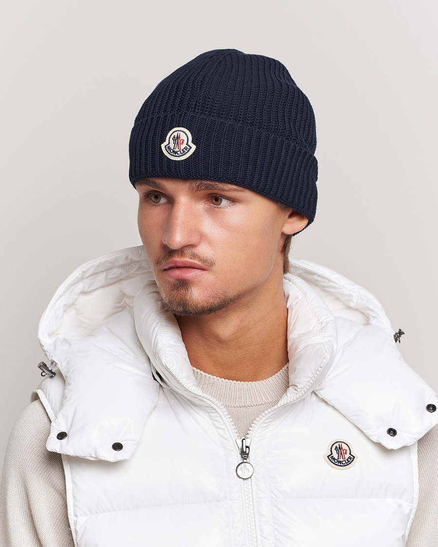 Heren |  | Moncler | Logo Embossed Beanie Navy