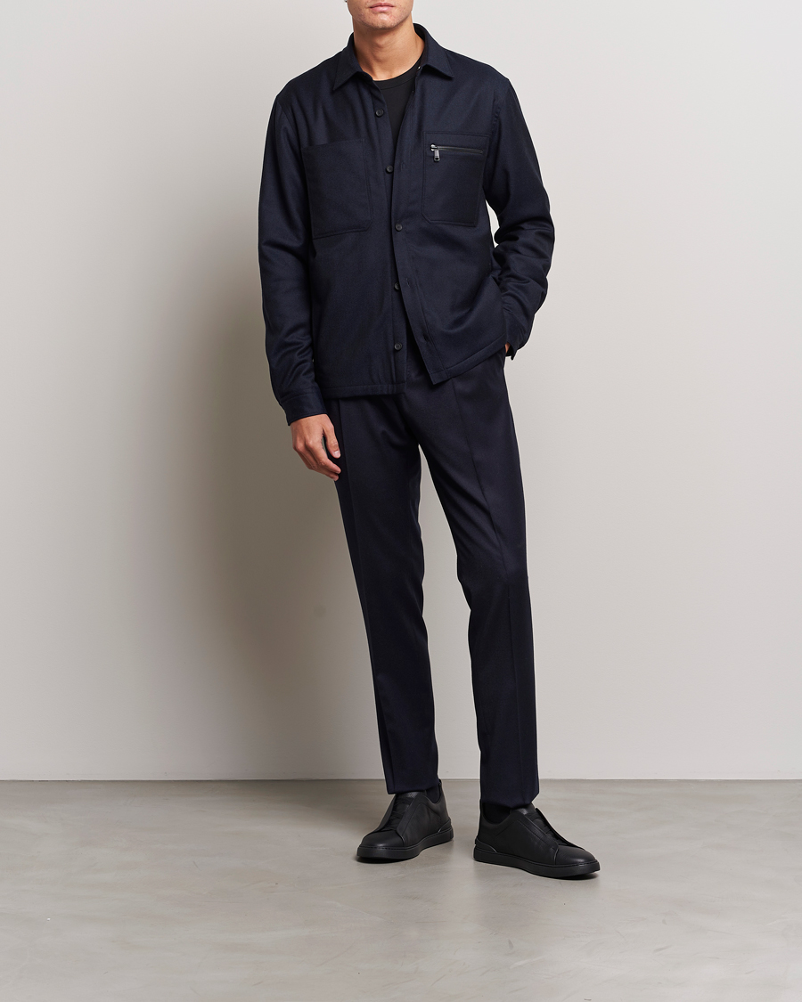 Heren | Jassen | Zegna | Techmerino Flannel Shirt Jacket Navy