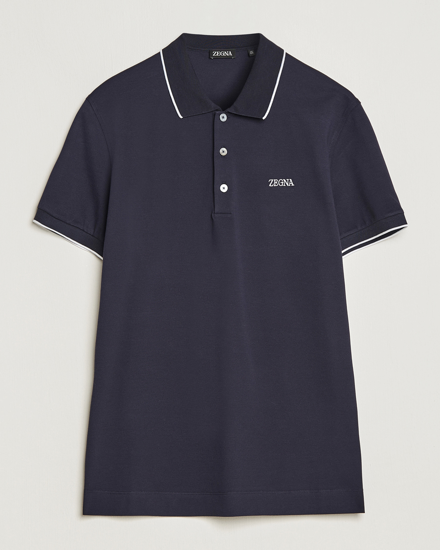 Heren | Polo's | Zegna | Short Sleeve Cotton Piquet Navy