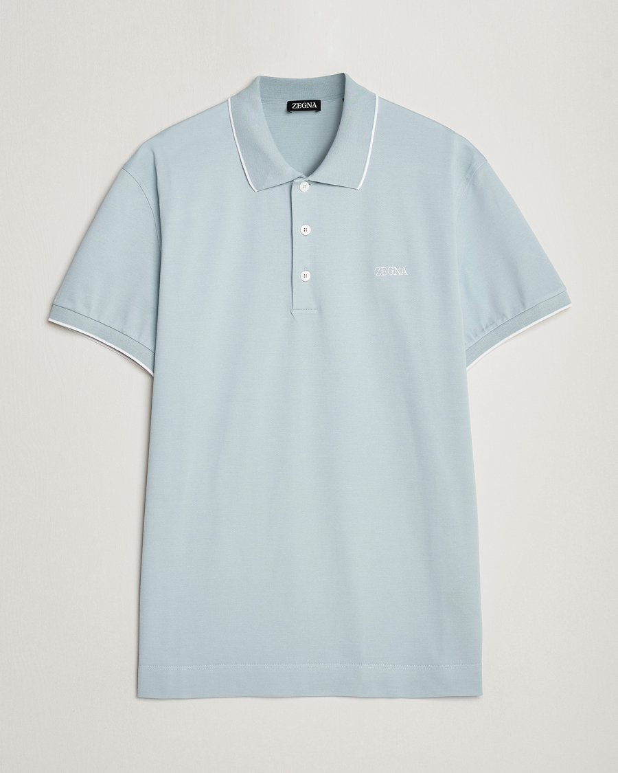 Heren | Polo's | Zegna | Short Sleeve Cotton Piquet Light Blue