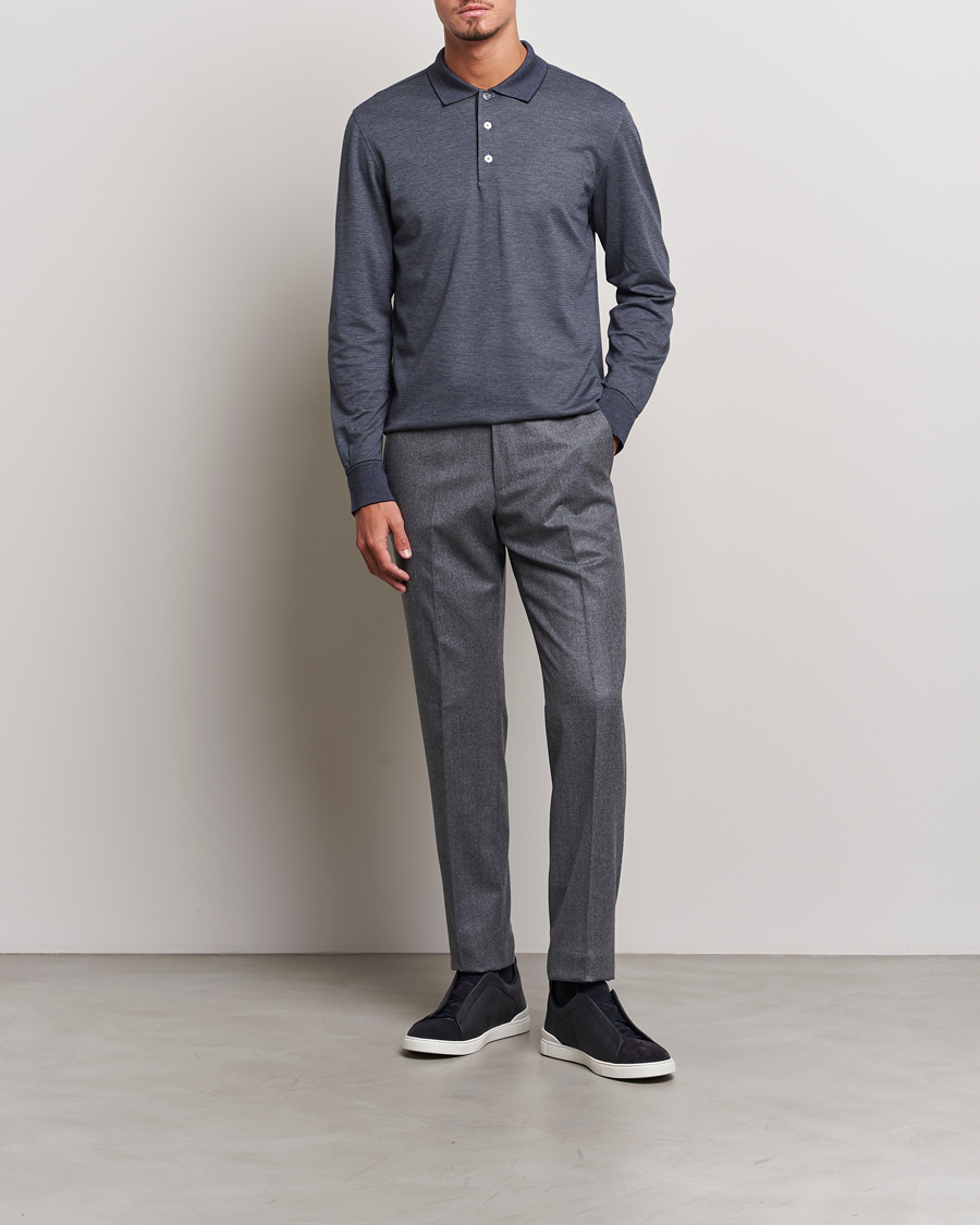 Heren | Truien | Zegna | Cotton/Silk Long Sleeve Polo Dark Blue