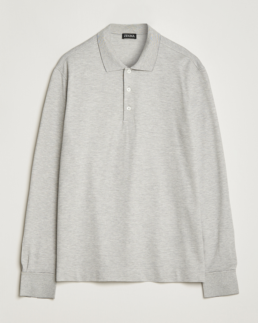 Heren | Zegna | Zegna | Cotton/Silk Long Sleeve Polo Light Grey