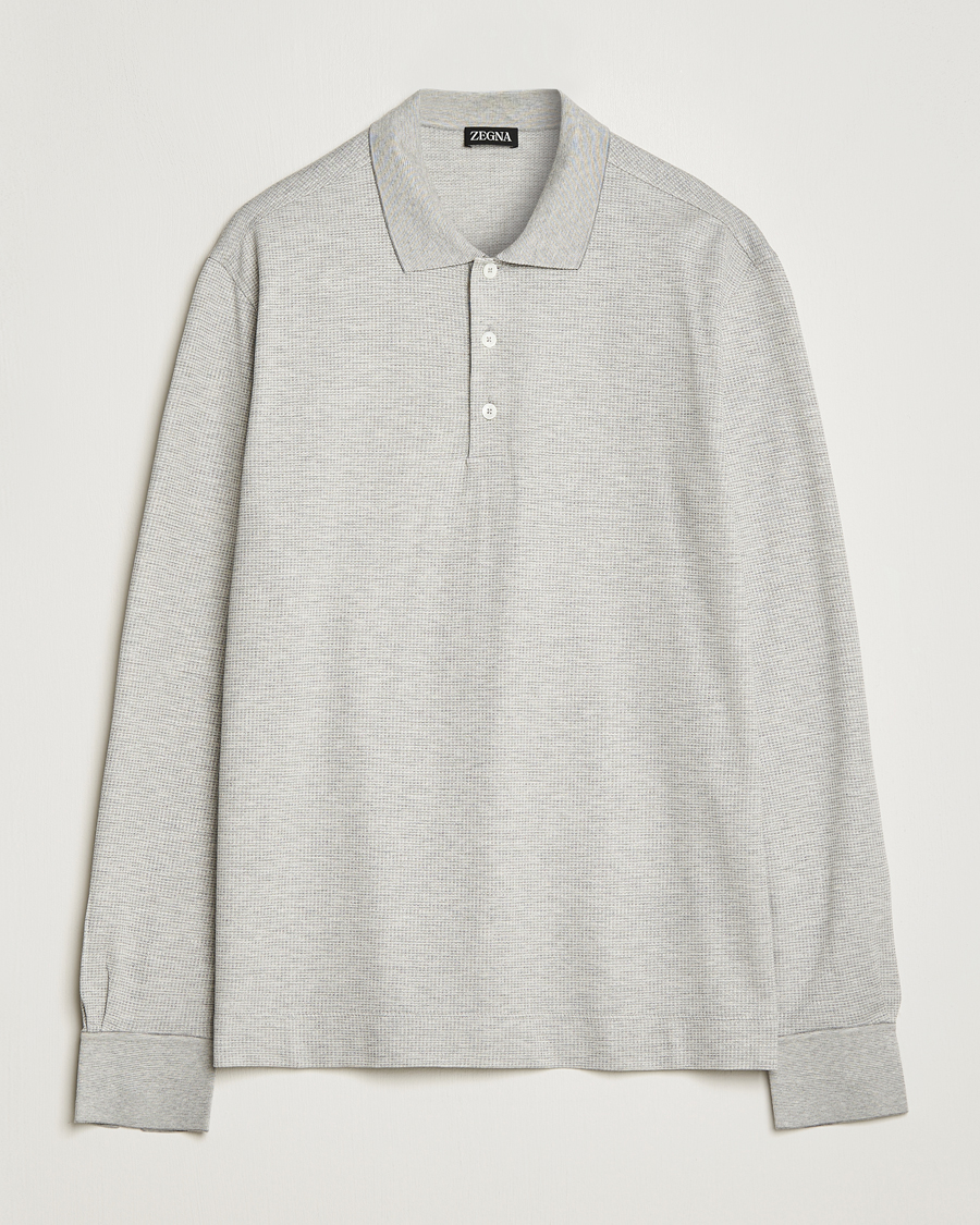 Heren | Truien | Zegna | Cotton/Silk Long Sleeve Polo Light Grey