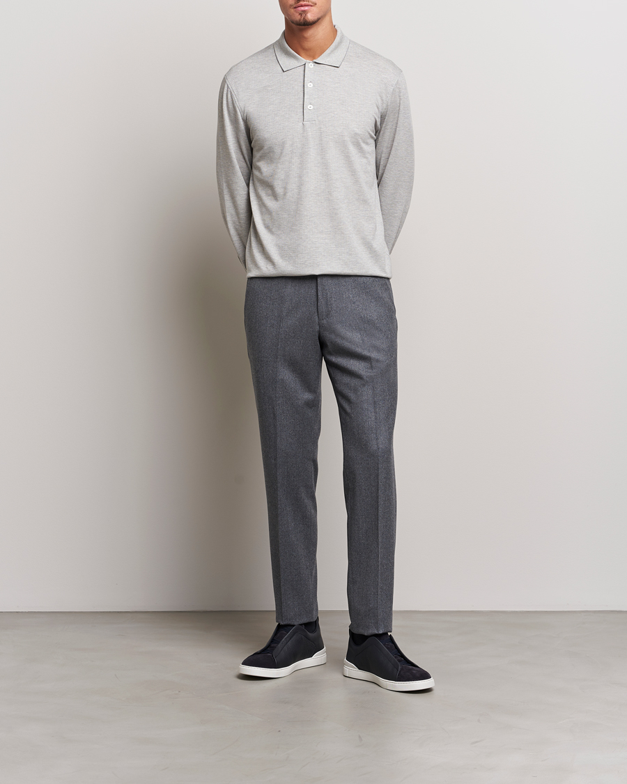 Heren | Truien | Zegna | Cotton/Silk Long Sleeve Polo Light Grey