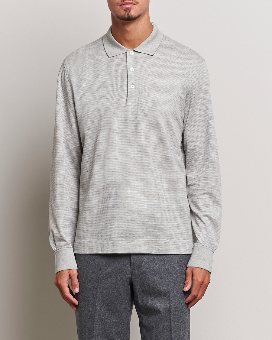Heren | Truien | Zegna | Cotton/Silk Long Sleeve Polo Light Grey