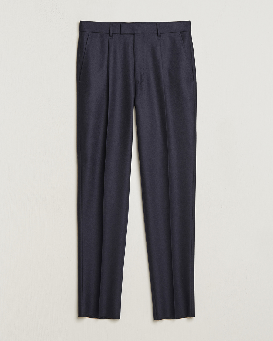 Heren | Zegna | Zegna | Pleated Flannel Trousers Navy