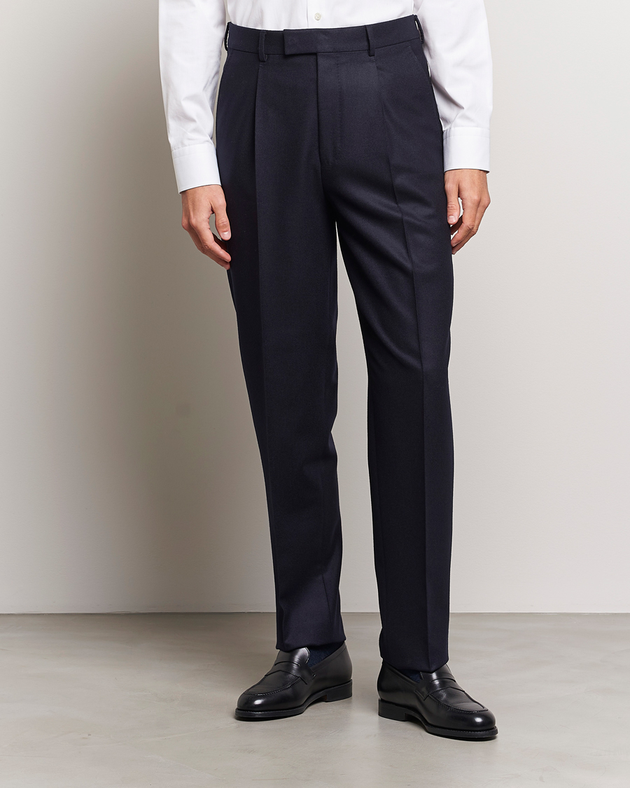 Heren | Broeken | Zegna | Pleated Flannel Trousers Navy