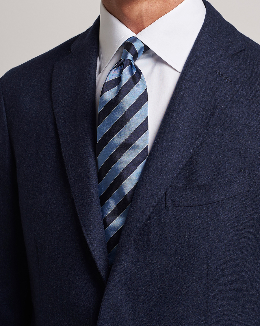 Heren |  | Zegna | Regimental Stripe Silk Tie Navy