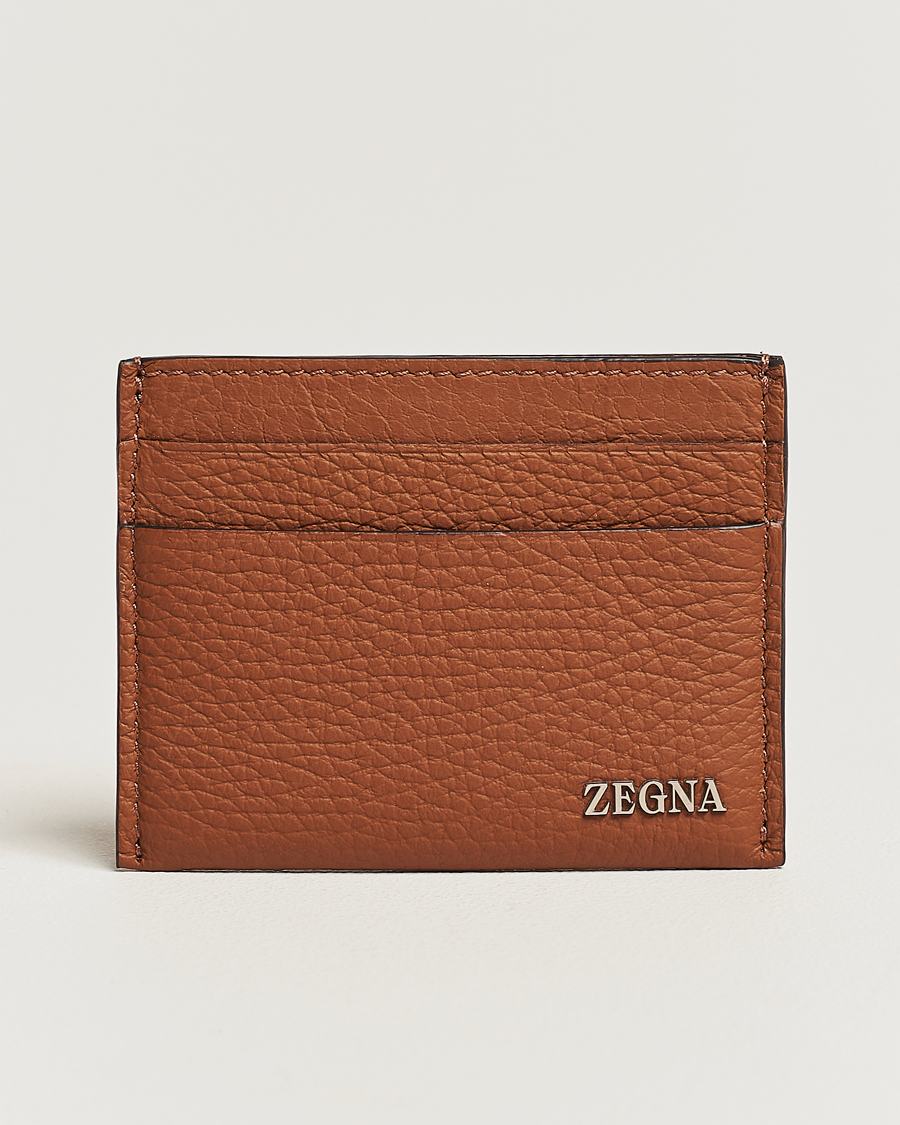 Heren | Zegna Grain Leather Card Holder Brown | Zegna | Grain Leather Card Holder Brown