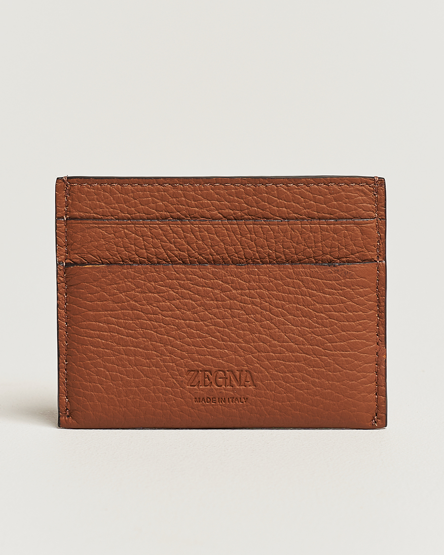 Heren | Zegna Grain Leather Card Holder Brown | Zegna | Grain Leather Card Holder Brown