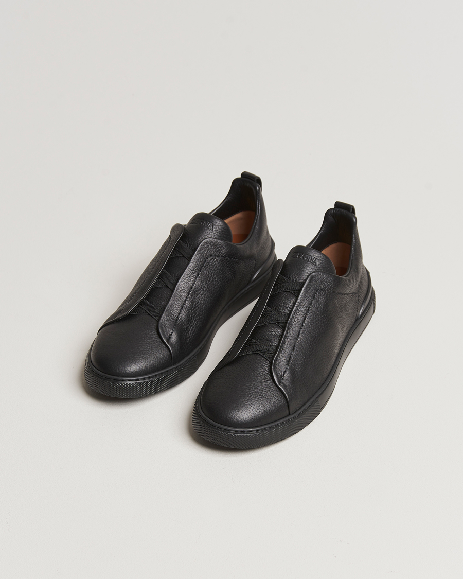 Heren | Zegna Triple Stitch Sneakers Full Black Deerskin | Zegna | Triple Stitch Sneakers Full Black Deerskin