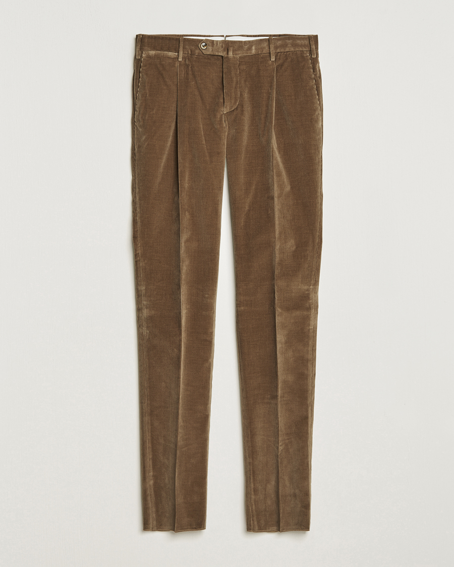 Heren | Broeken | PT01 | Slim Fit Pleated Corduroy Trousers Taupe