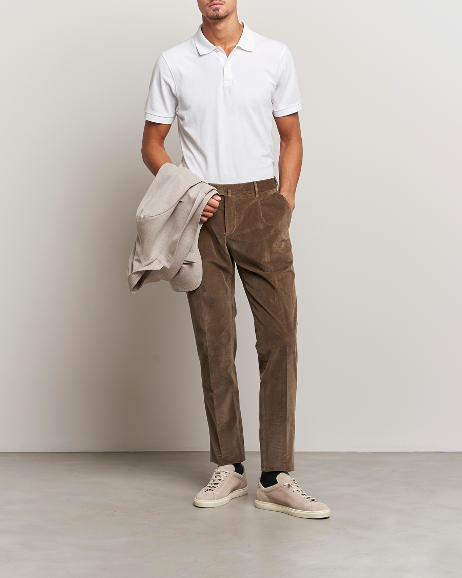 Heren | Broeken | PT01 | Slim Fit Pleated Corduroy Trousers Taupe