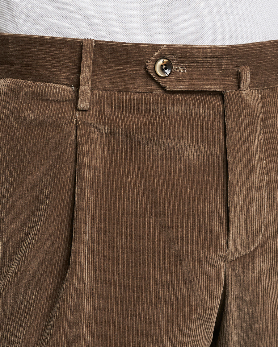 Heren | Broeken | PT01 | Slim Fit Pleated Corduroy Trousers Taupe